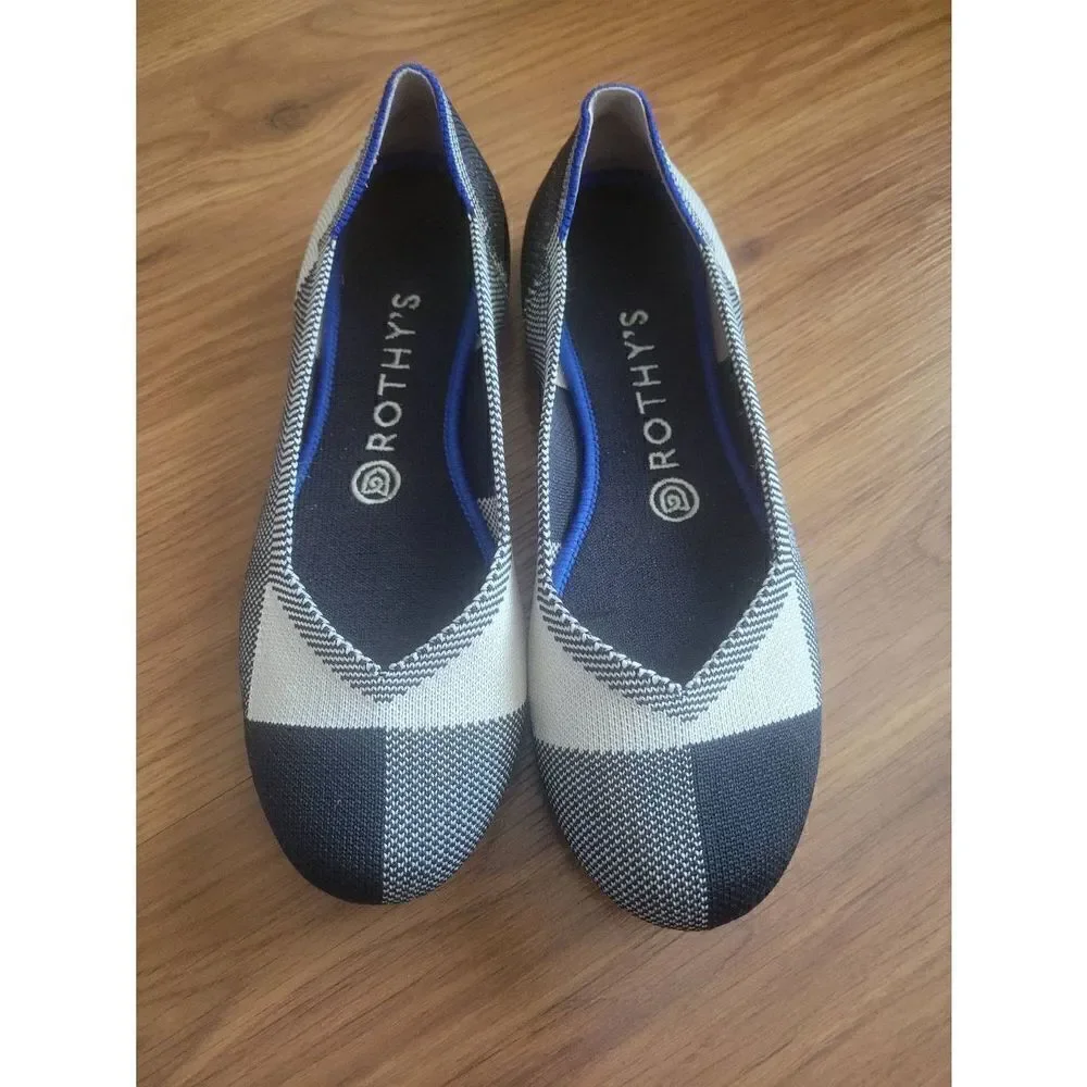 Rothy's Captoe Black and White Checkered Flat Retired‎